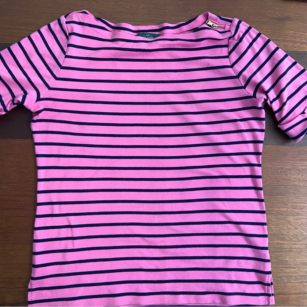 Ralph Lauren Pink and Blue Striped Short Sleeve Tee